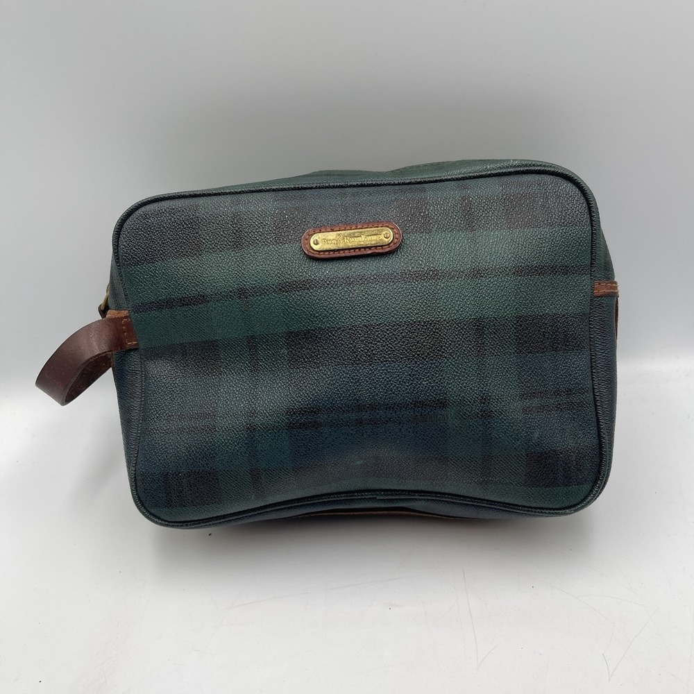 Polo Ralph Lauren Women's Handbag Green Black Plaid Leather Pocket Clutch Bag